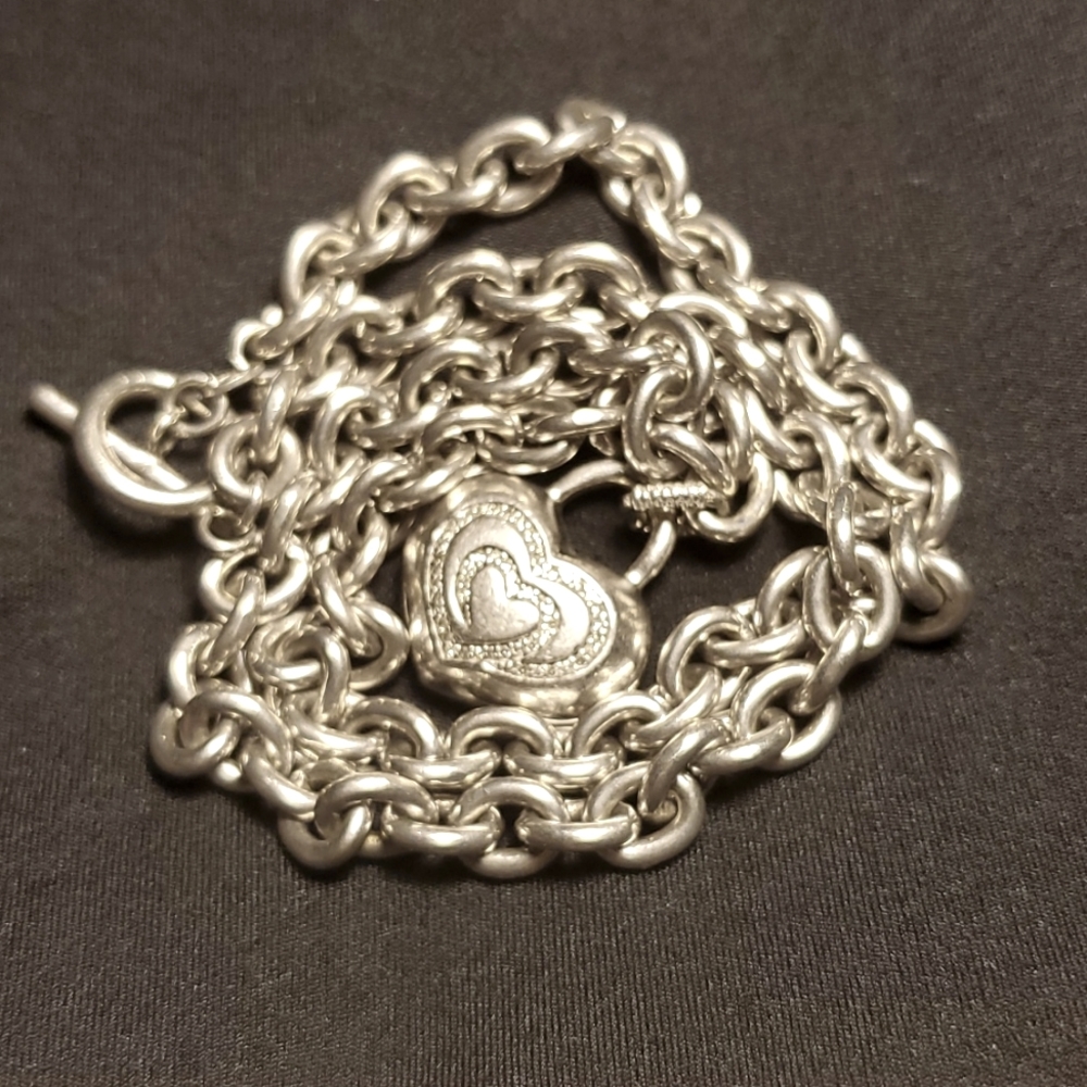Sterling Silver necklace with diamonds heart charm - Picture 7 of 16